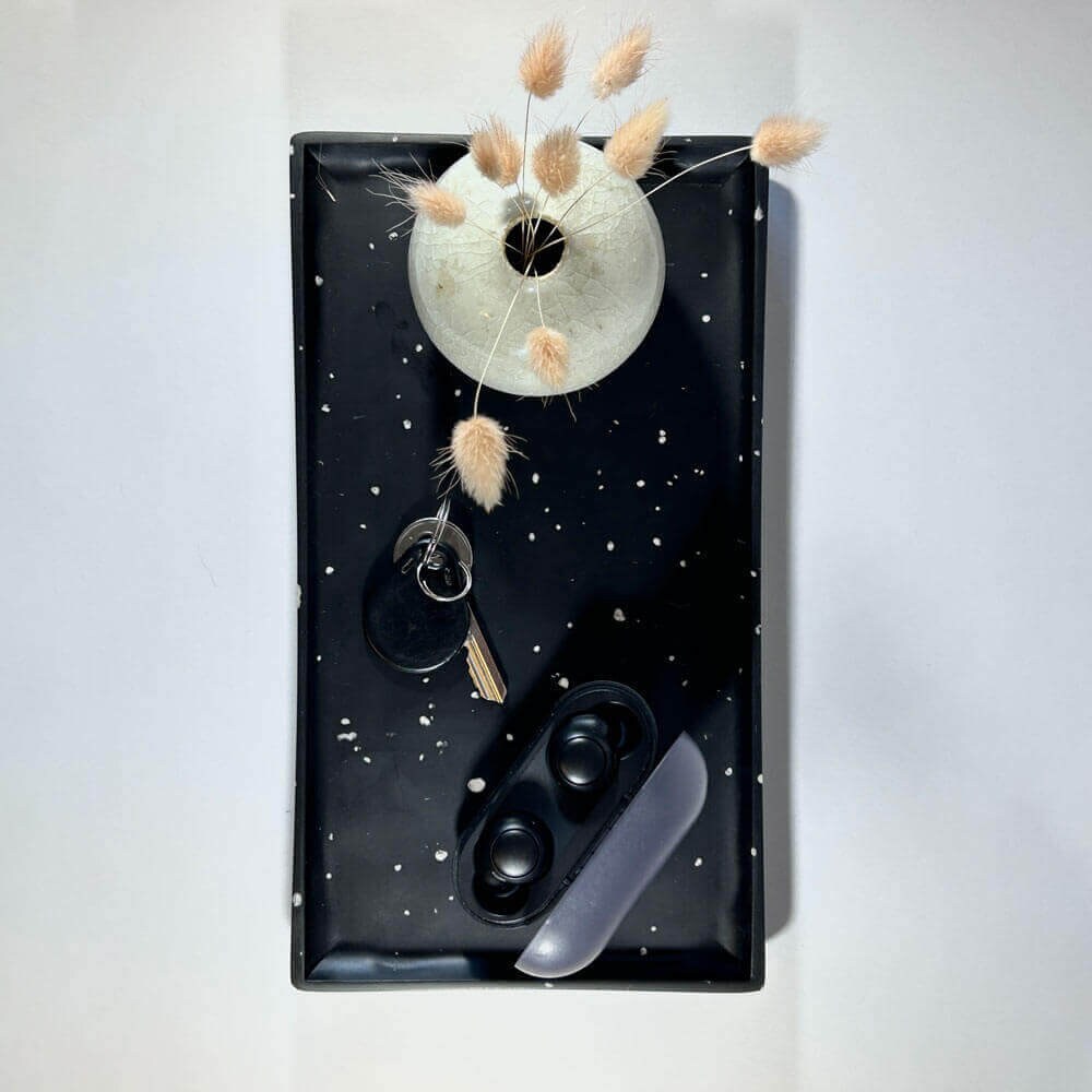 Black & White Terrazzo Jesmonite Tray – Modern Jewellery & Key Storage