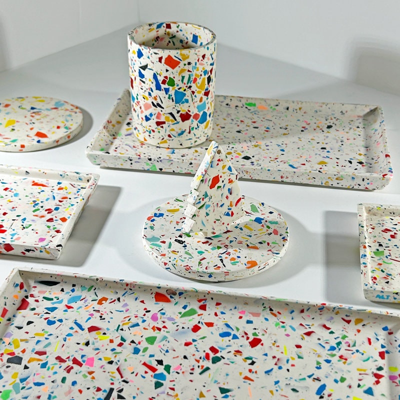 Rainbow Confetti Terrazzo Jesmonite Coasters with Cork Back – Maximalist Decor, Handcrafted