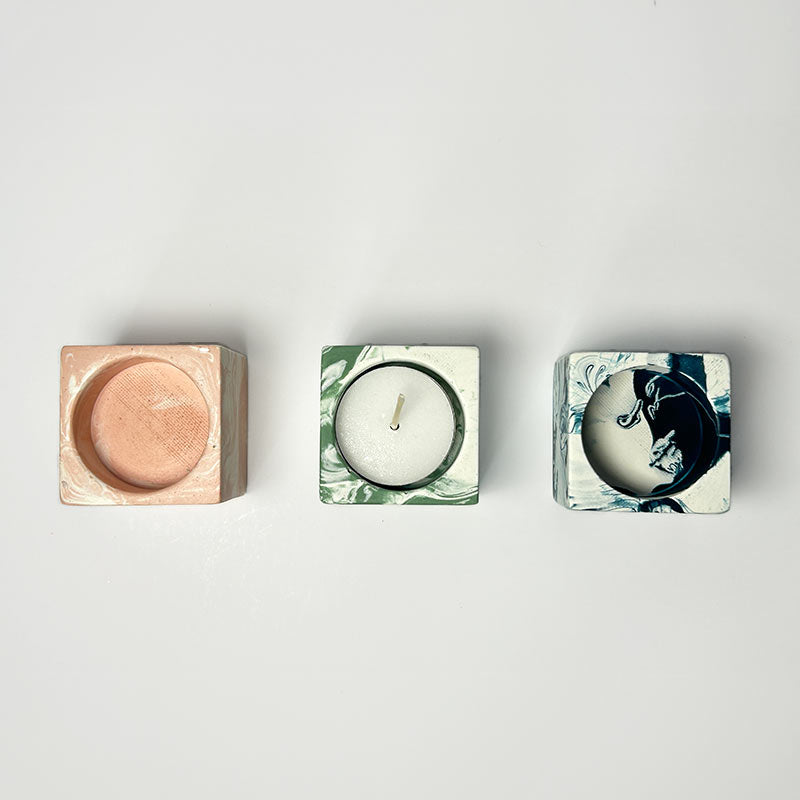 Three marble effect rectangular tea light holders