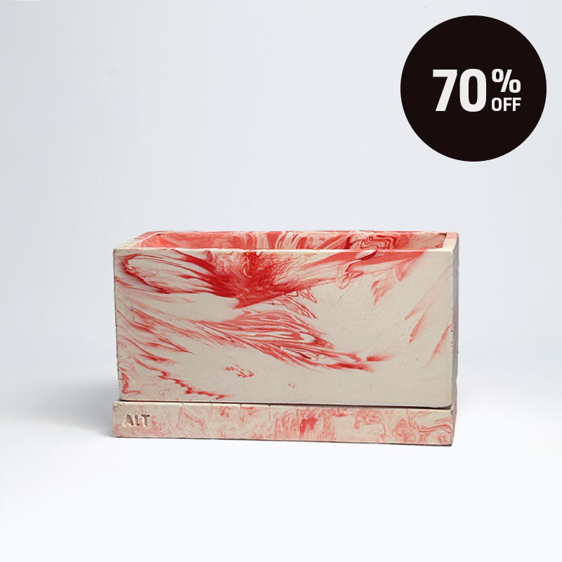 A rectangular planter with a matching base, featuring a pink marbled pattern, shown on a light grey background with a black '70% OFF' promotional badge in the top right corner.