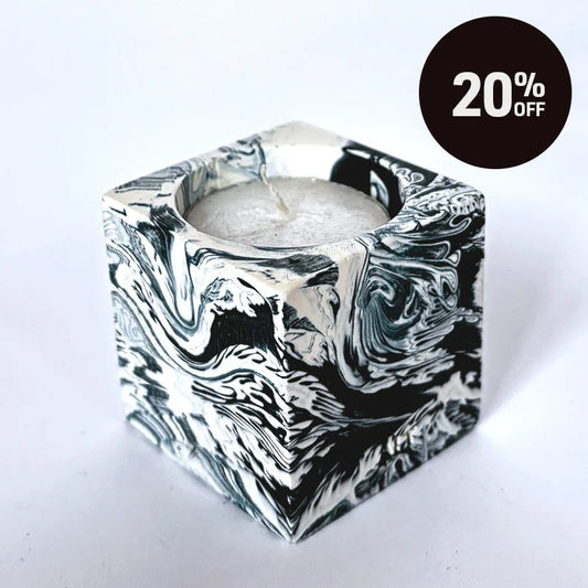 Navy and white marble patterned tea light candle holder with 'ALT' branding on a white background with a black '20% OFF' promotional badge in the top right corner.