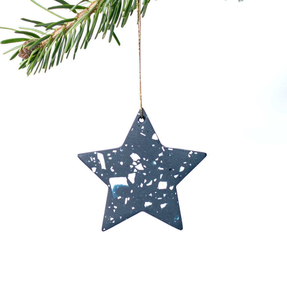 Navy Terrazzo Star Christmas Ornament – Handcrafted Jesmonite Xmas Tree Decoration