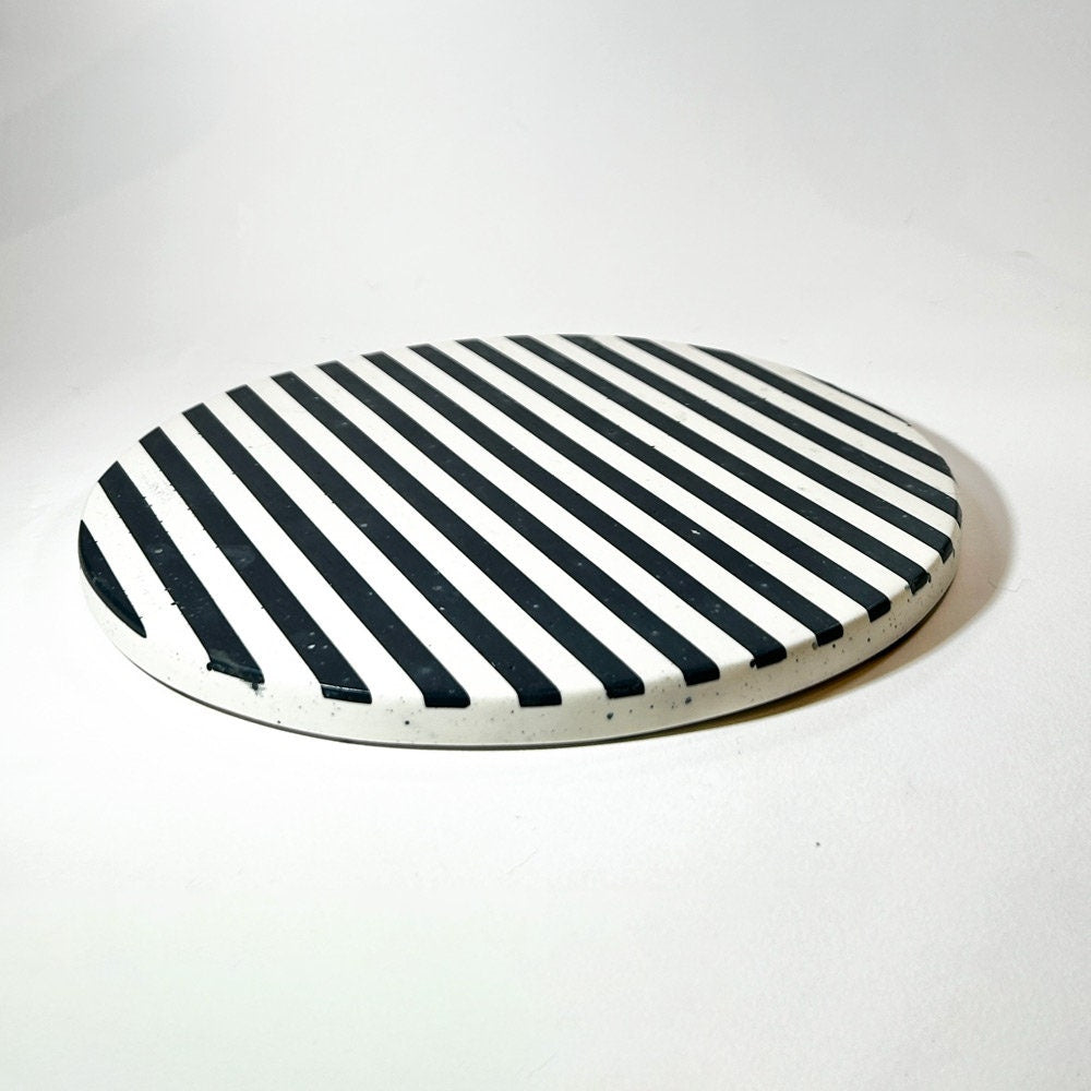 Navy Stripe Jesmonite Vanity Tray – Handcrafted Modern Maximalist Catchall