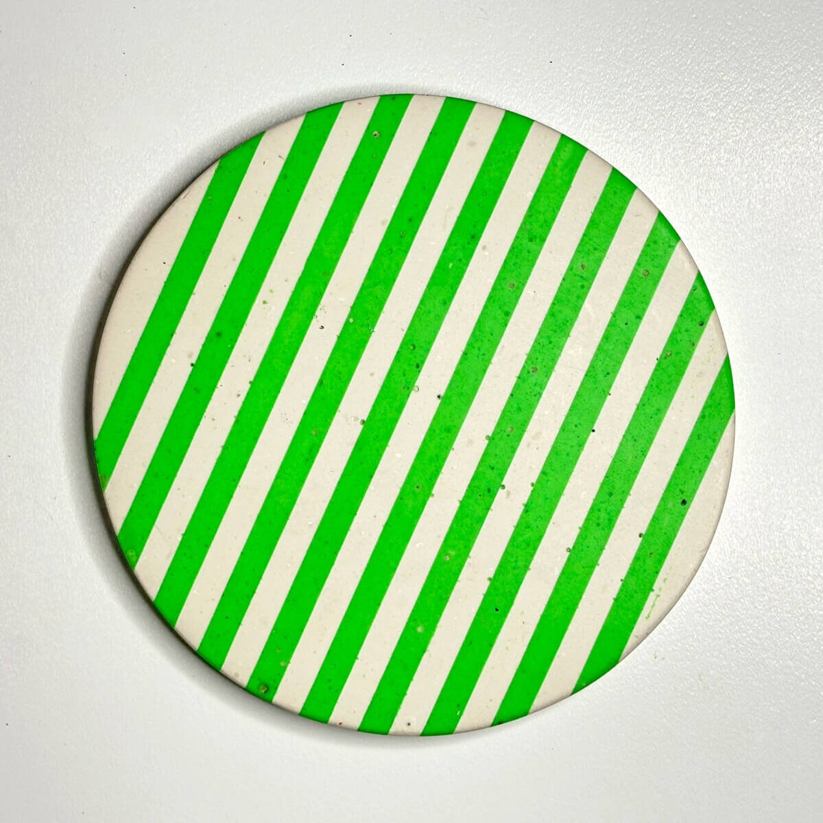 Neon green and white stripe coaster 