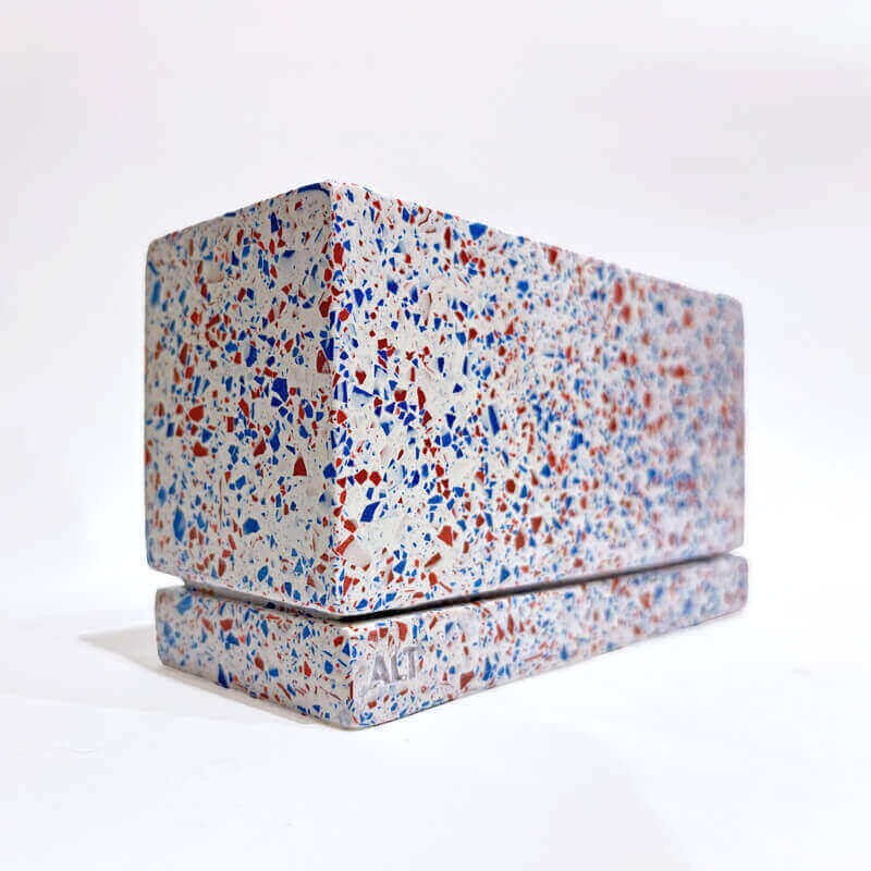 Rectangular Blue & Red Terrazzo Jesmonite Plant Pot – Indoor Planter with Drainage & Saucer