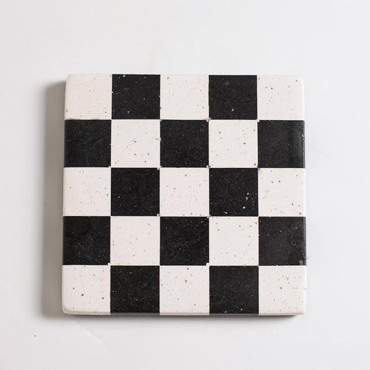 Black & White Checkerboard Jesmonite Handcrafted Coaster