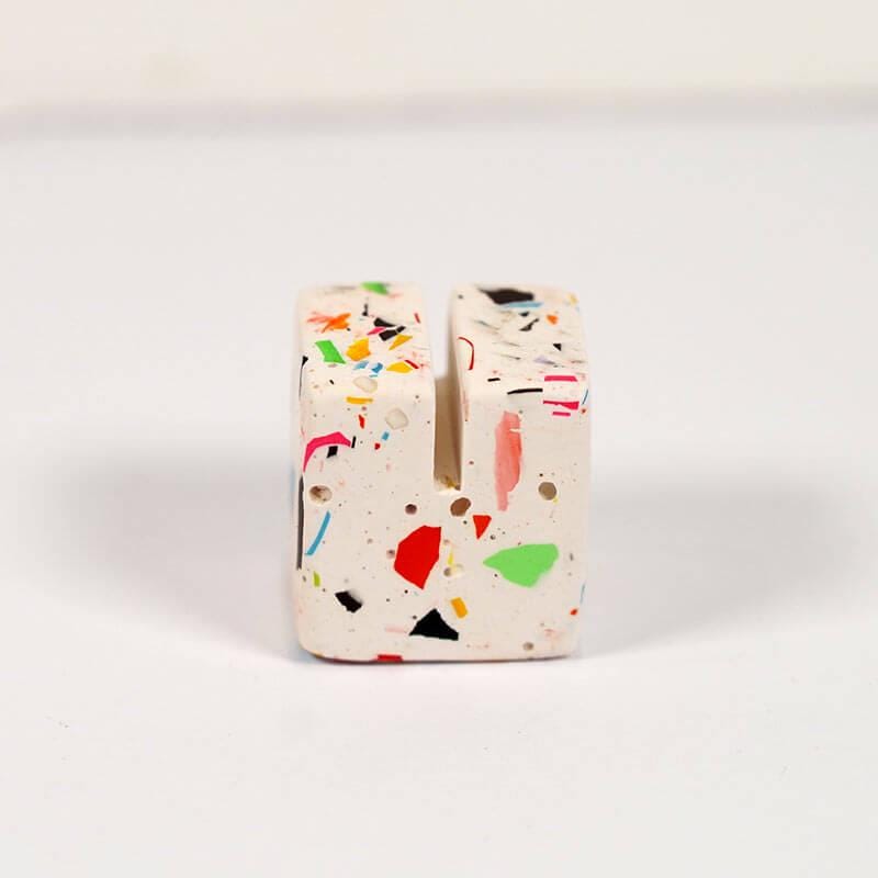 Rainbow terrazzo photo holder on a white background
