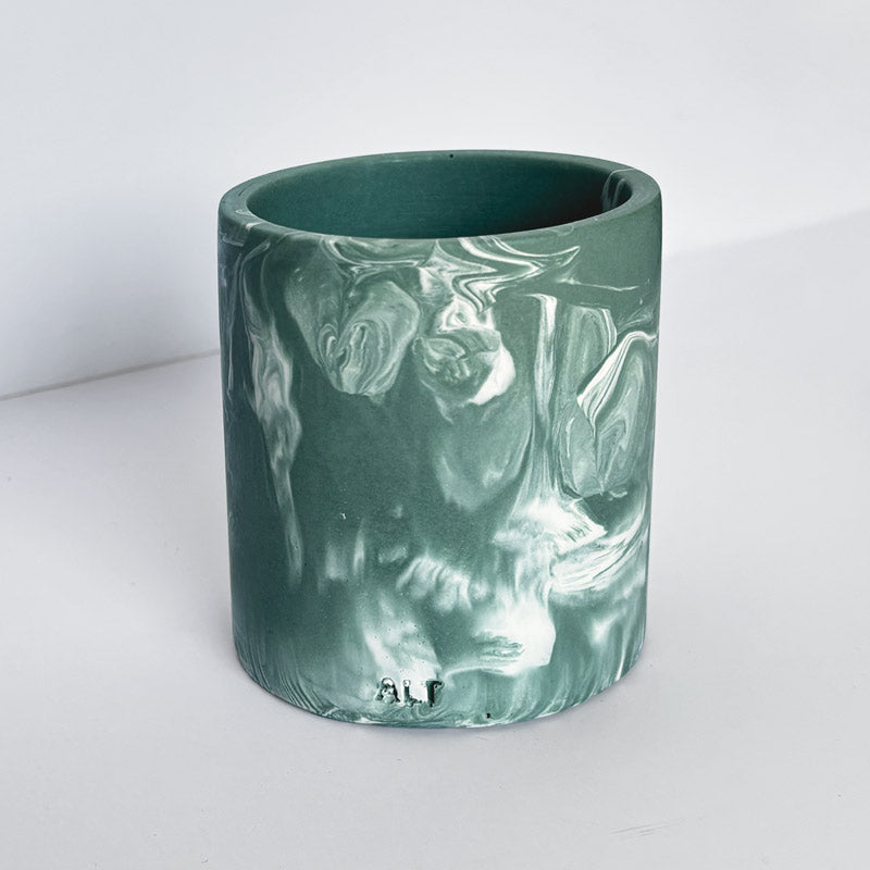 Marble-patterned Moss Green pen pot with 'ALT' branding on a white background