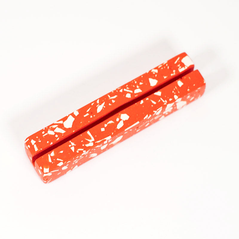 Orange and white rectangular terrazzo Photo Holder on a white background