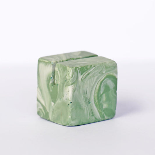 Moss Green marble patterned photo holder on a white background