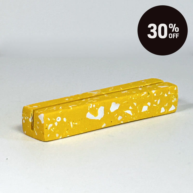 A yellow rectangular photo holder with a white terrazzo-style speckled pattern, shown on a light gray background with a black circular '30% OFF' badge in the top right corner.