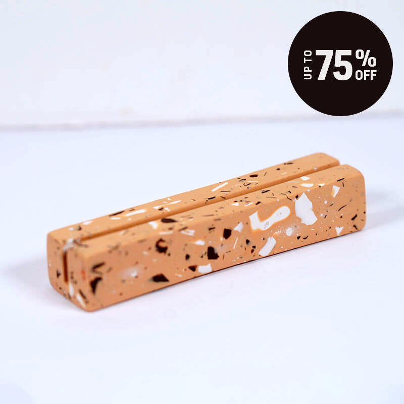 A brown, beige and white terrazzo-patterned long photo holder on a clean white background with a black promotional badge in the top right reading 'UP TO 75% OFF'.