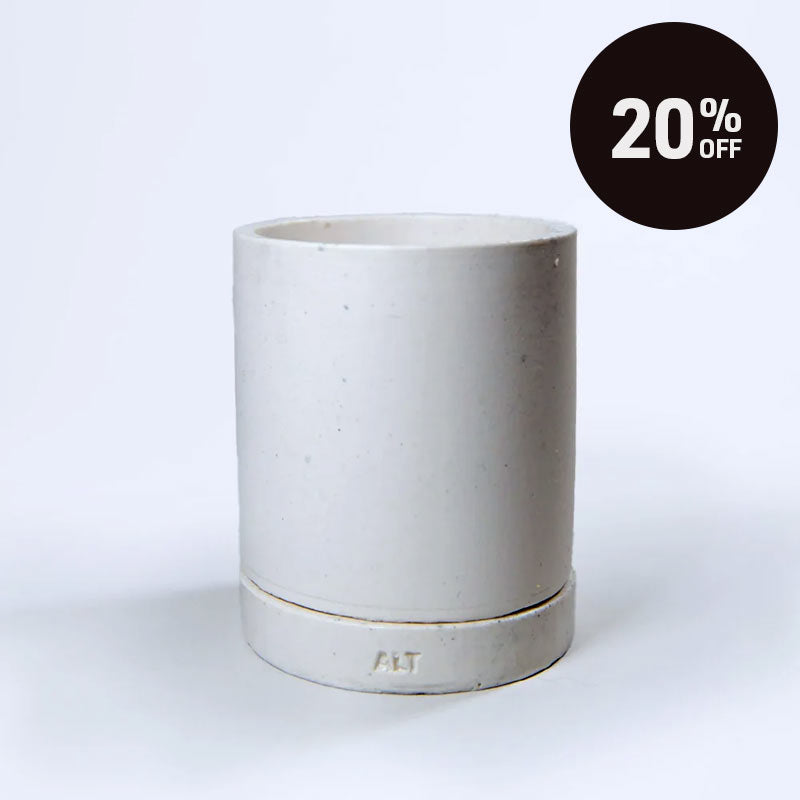 A white Jesmonite planter on a light gray background with a black '20% OFF' promotional badge in the top right corner.