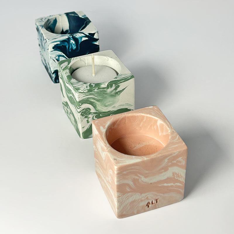 Three marble effect rectangular tea light holders