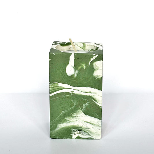 Green and white marble patterned candle holder with 'ALT' branding on a white background