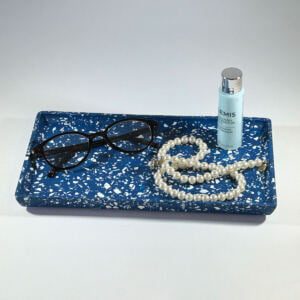 Dark Blue rectangular display Tray with white Terrazzo