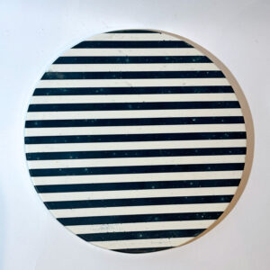 Large round decorative tray in dark navy and white