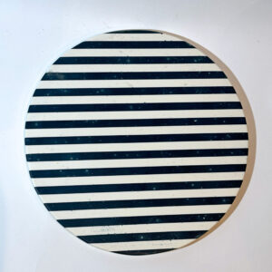 Large round decorative tray in dark navy and white