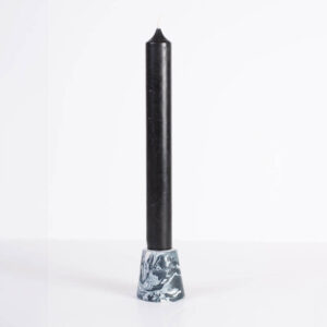 Hand-crafted small navy marble Jesmonite taper candle holder with a taper candle