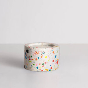 White based rainbow terrazzo Jesmonite tea light candle holder