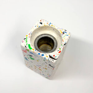 Sustainably crafted, multi-purpose white based tall rectangular rainbow terrazzo Jesmonite candle holders | Tea light holder | Taper candle holder