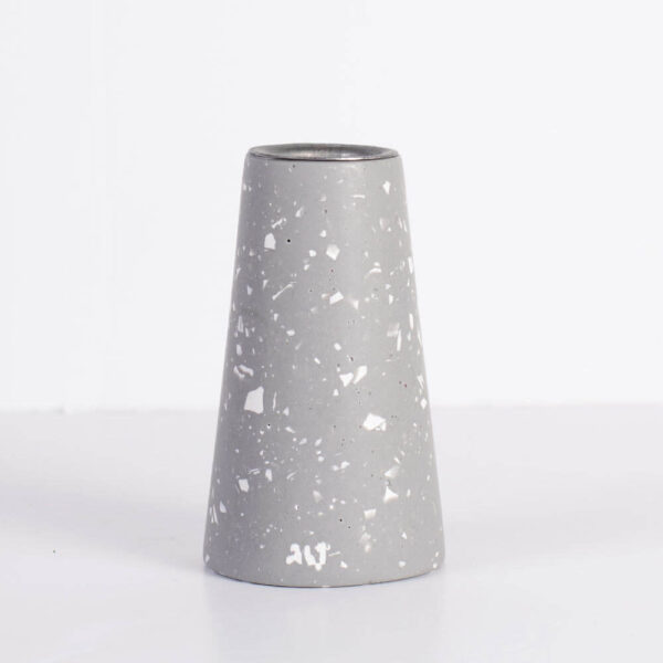 Hand-crafted grey with white terrazzo taper candle holder - medium