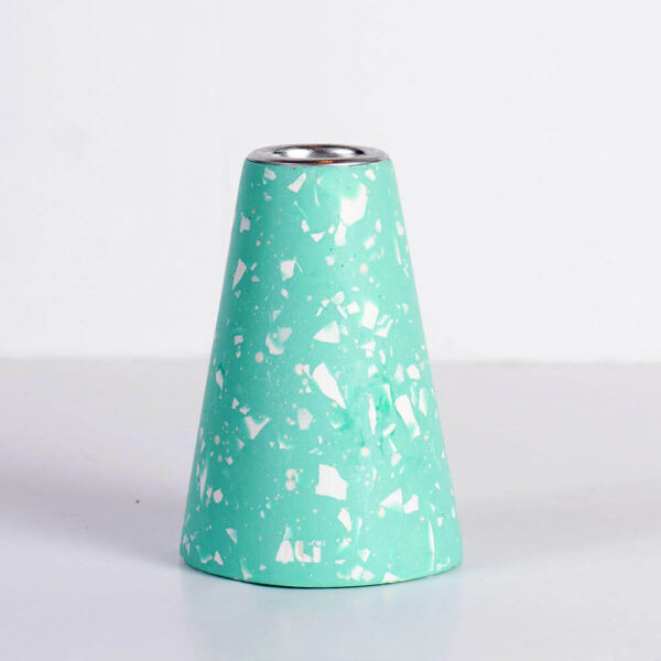 Hand-crafted mint green with white terrazzo taper candle holder - medium