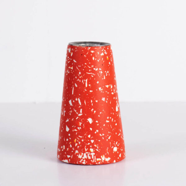 Hand-crafted red with white terrazzo taper candle holder - medium