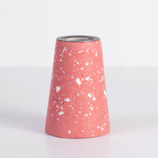Hand-crafted salmon pink with white terrazzo taper candle holder - medium