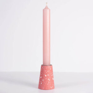 Hand-crafted salmon pink with white terrazzo taper candle holder with a pink taper candle - medium