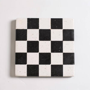 Handcrafted black and white checkered patterned square coaster, Jesmonite trinket vanity key tray