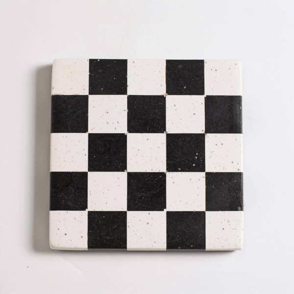 Handcrafted black and white checkered patterned square coaster, Jesmonite trinket vanity key tray