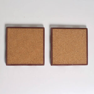 The back of the two Handcrafted burgundy and light pink checkered patterned square coaster, Jesmonite trinket vanity key tray