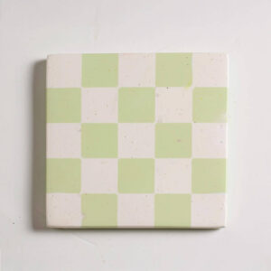 Handcrafted mint green and white checkered square coaster, Jesmonite trinket vanity key tray