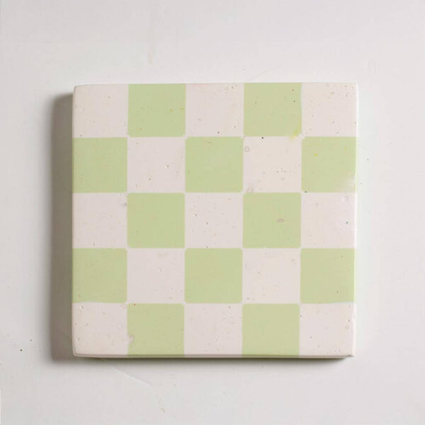 Handcrafted mint green and white checkered square coaster, Jesmonite trinket vanity key tray