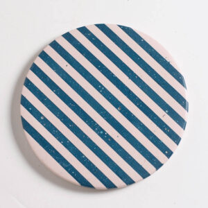 Handcrafted blue and light pink stripe patterned coaster, Jesmonite trinket vanity key tray