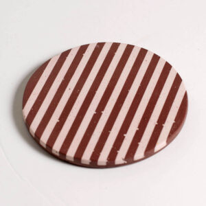 Handcrafted burgundy and light pink stripe patterned coaster, Jesmonite trinket vanity key tray