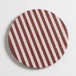 Handcrafted burgundy and light pink stripe patterned coaster, Jesmonite trinket vanity key tray